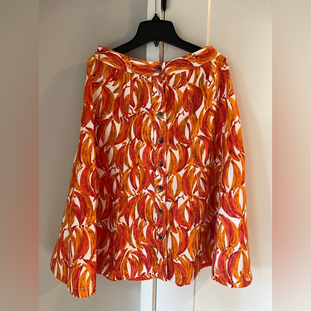 Maeve Anthropologie Orange Yellow Banana Grove Denim Midi Skirt Size 6